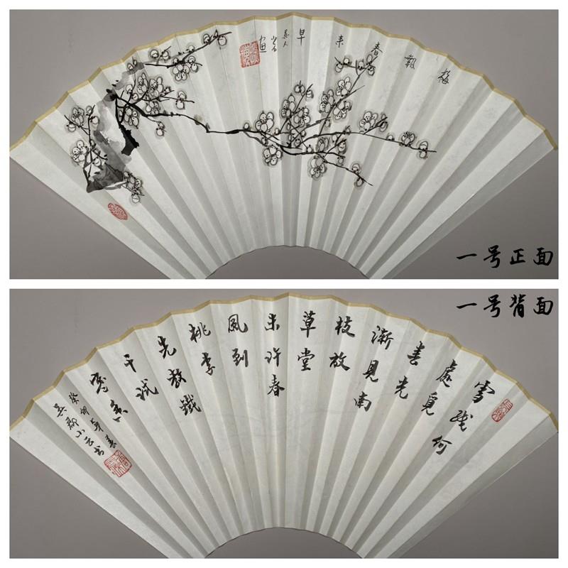 小云纯手绘苏工高档超薄宣纸扇面95寸正面花草背面提字绢布
