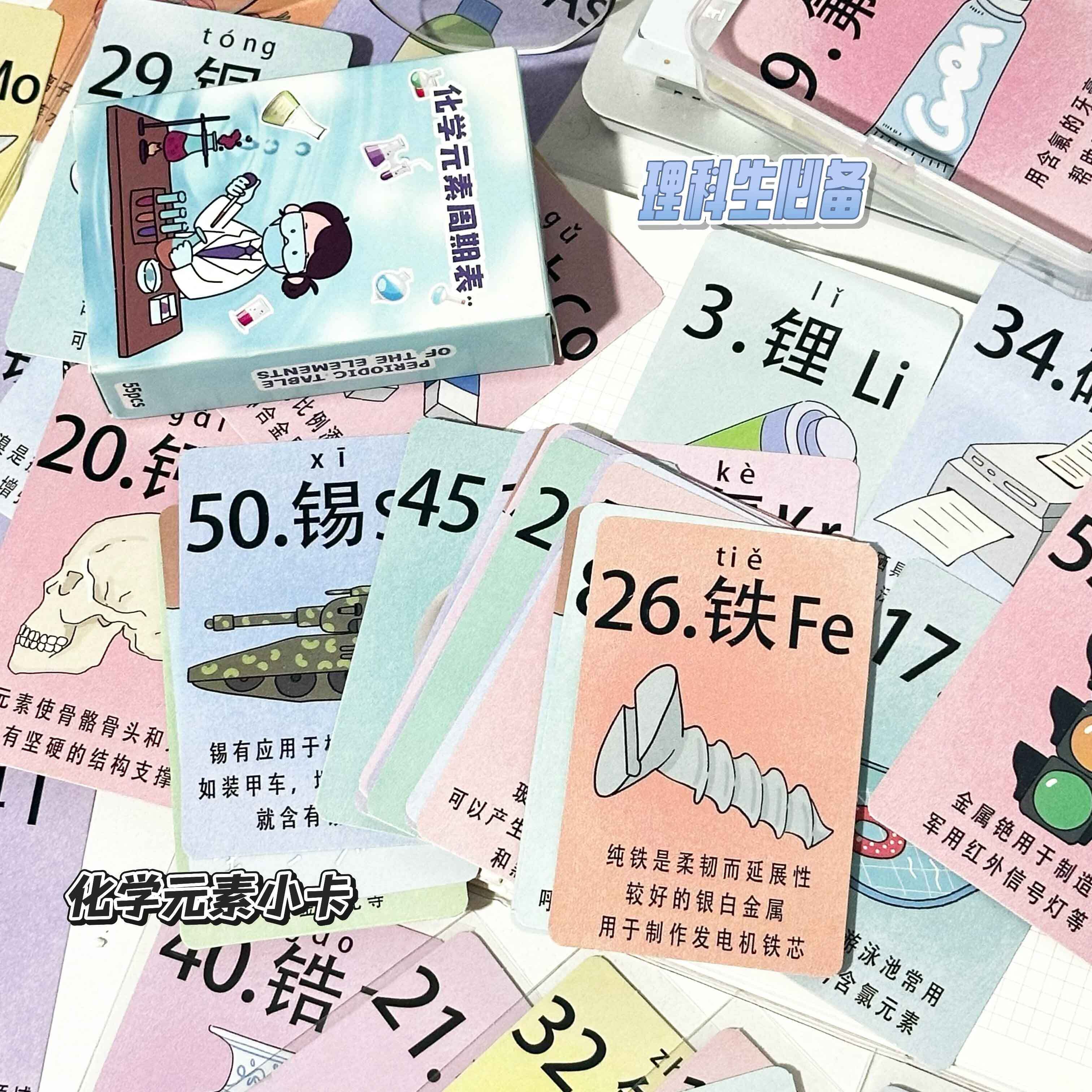 55张初中化学元素周期表卡片创意小卡高中物理知识辅助学习可携式