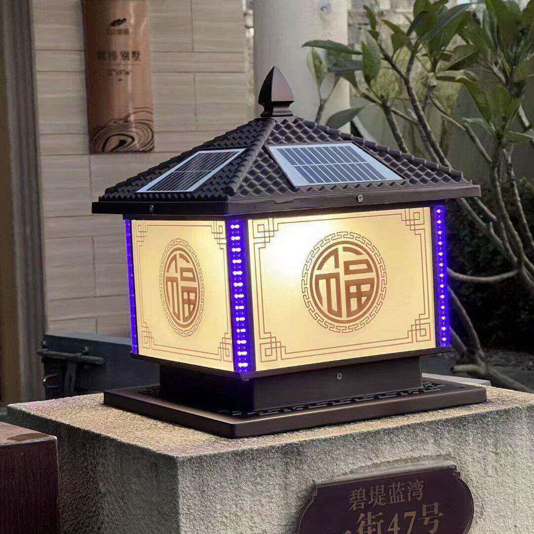 厂家直销2023年新款太阳能八面发光庭院灯柱头灯太阳能板超亮