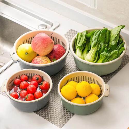 Double-layer Round Drainage Basin, Plastic Vegetable Washing