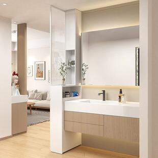 蜂窝铝浴室边柜卫生间干湿分离半墙隔断柜洗漱台侧柜防水高柜定制