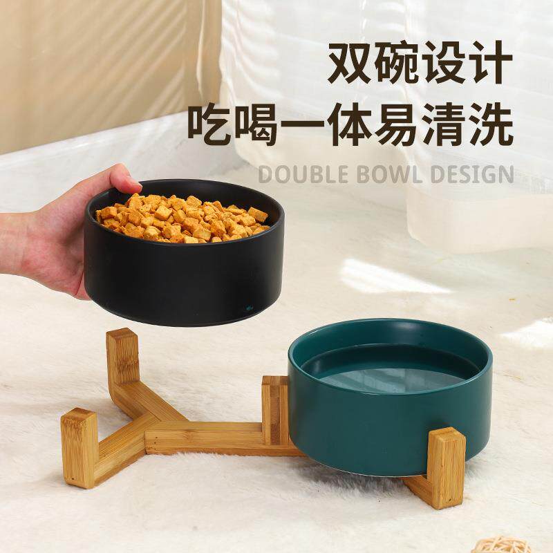 新款直销陶瓷猫碗宠物碗防打翻猫咪水碗黑色宠物食盆饭盆狗碗套装