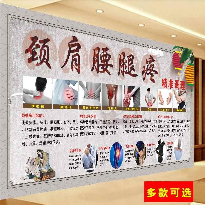 颈肩腰腿疼贴画肩周颈椎腰椎间盘调理广告中医养生馆推拿理疗挂画