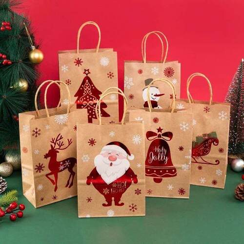 20/1PCS Christmas Kraft Paper Bags Santa Claus Snowman Candy