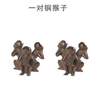 高档一纪 手工三不猴子茶宠 铁创彷古摆件茶道意茶玩不看铜不说壶