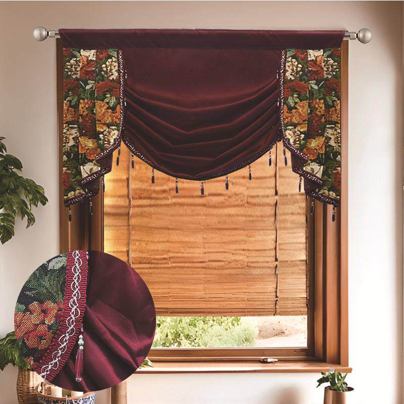 成品窗帘窗幔色织提花红色喜庆婚庆穿杆窗帘美式复古风格外贸跨境