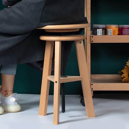 圆形榉木旋转升降画凳折叠画椅木质实木素描油画凳三脚美术凳子