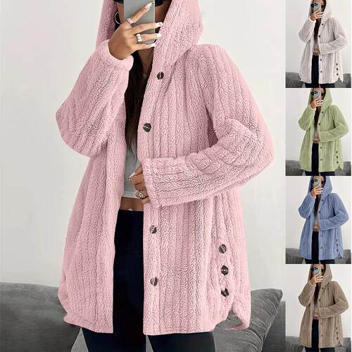 Women's long sleeved hooded plush jacket
