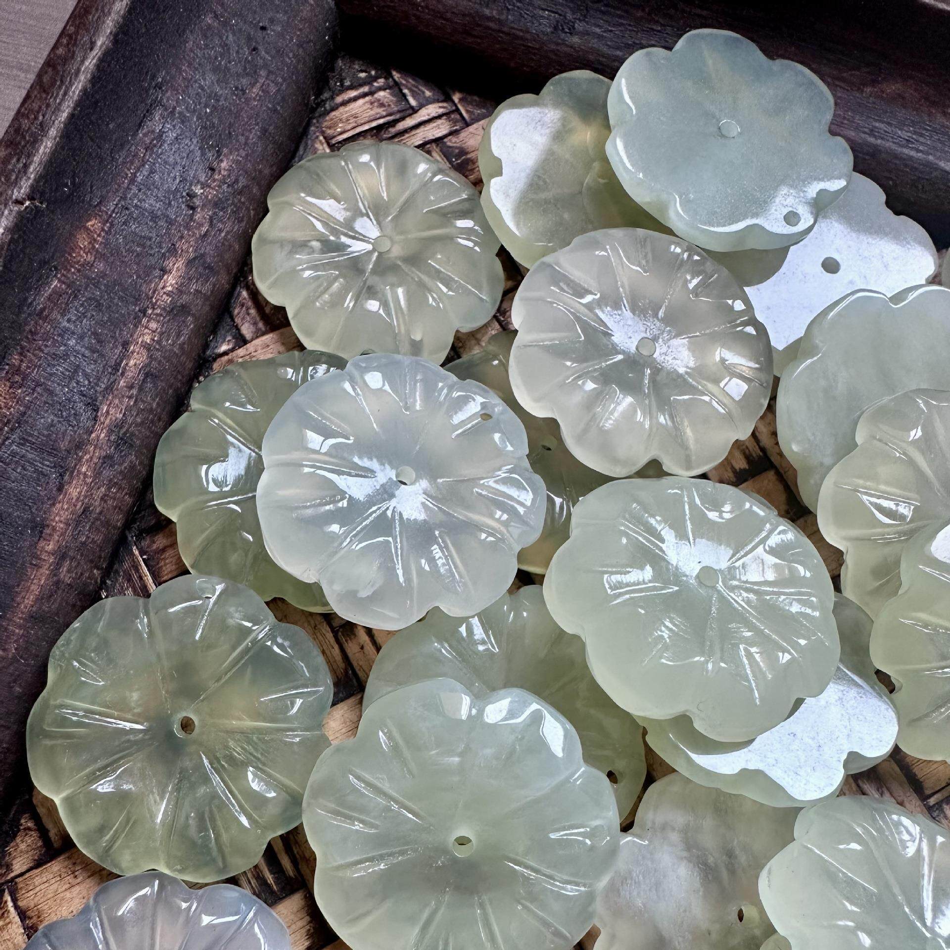 岫玉荷叶荷花 玉石圆花古风发簪配饰DIY玉石配件厂家