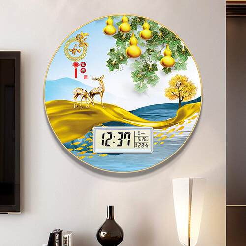 圆形装饰画万年历2025新款电子钟表挂钟客厅现代简约大气座钟座钟