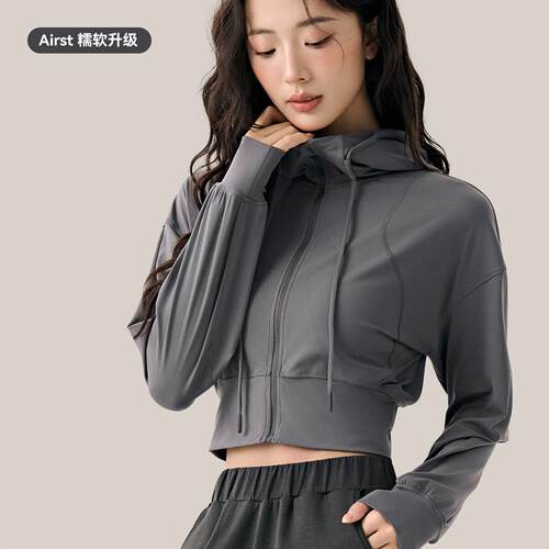 连帽运动外套女宽松休闲百搭健身上衣户外跑步高弹显瘦瑜伽服外套