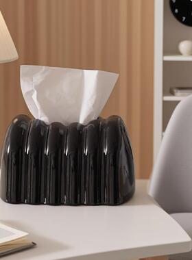 厅陶瓷纸巾高纸巾盒级感纸盒高客颜值餐巾收纳盒盒桌面抽创意摆件