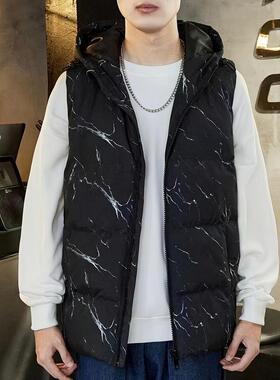 E 34000 Men's Hooded Stone Pattern Vest 石纹连帽马甲