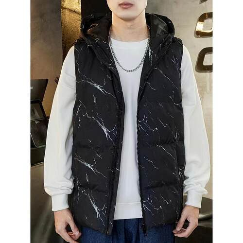 E 34000 Men's Hooded Stone Pattern Vest 石纹连帽马甲