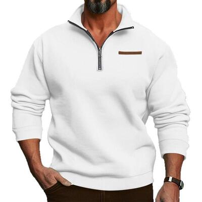 Large half zip stand up collar pullover hoodie men's