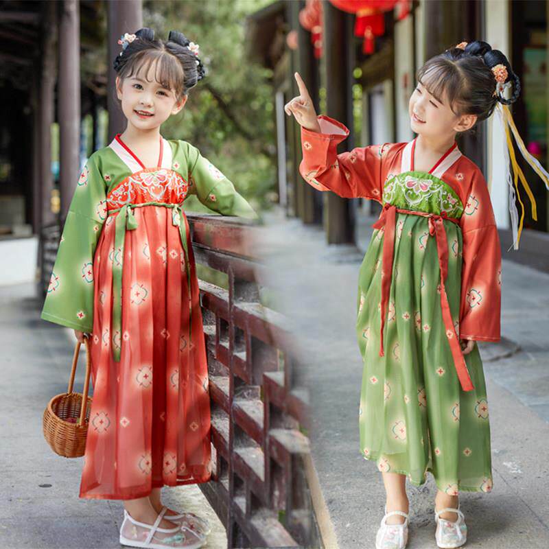 2025新款汉服女童襦裙唐装儿童敦煌女孩子唐宫夜宴连衣裙女孩古装