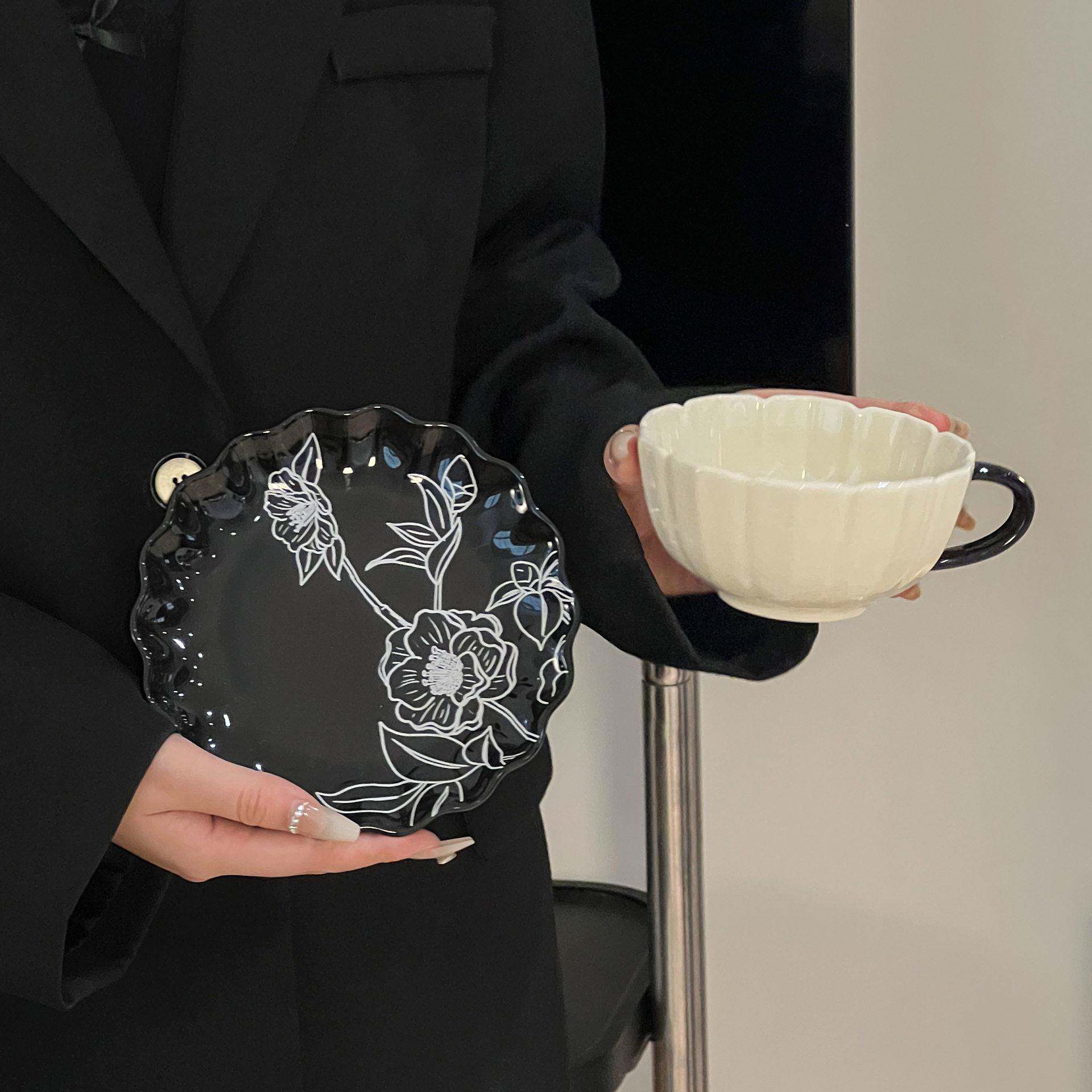 复古燕子釉下彩陶瓷咖啡杯家用一杯一碟下午茶拿铁杯咖啡杯碟套装