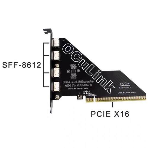 PCIe X16拆分4口SFF8611&8612 Oculink扩展卡外接U.2SSD 外置显卡
