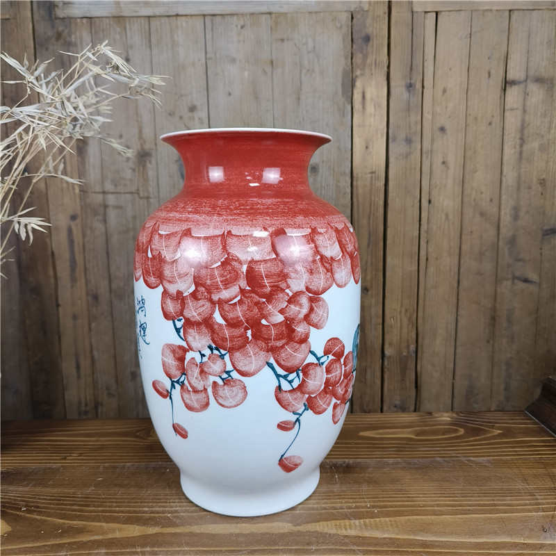 花瓶装饰品中式摆设鸿运花插花客厅摆件当头手绘陶瓷瓷器景德镇器