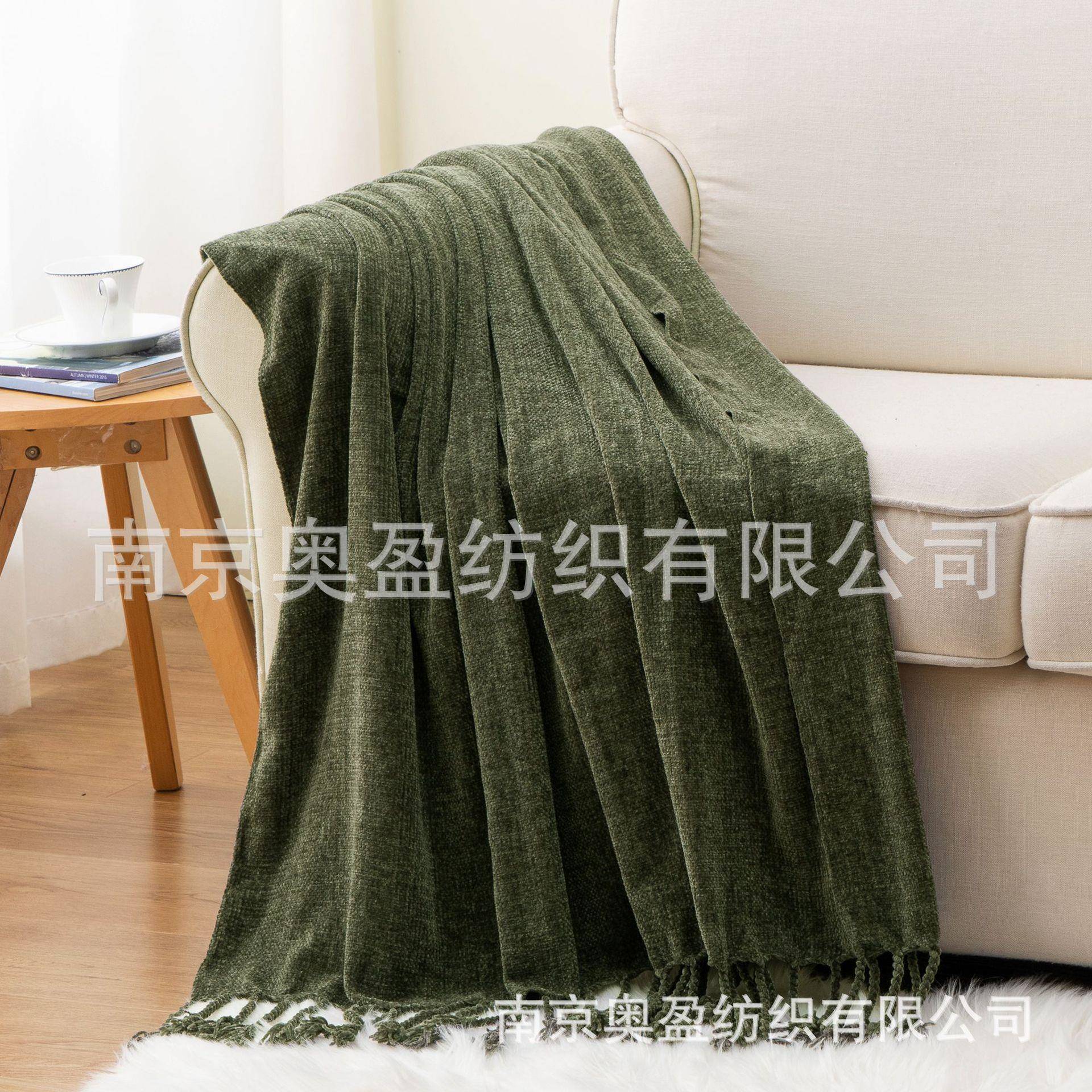 午睡毯沙发盖毯雪尼尔手工流苏盖毯纯色外单高克重沙发毯子