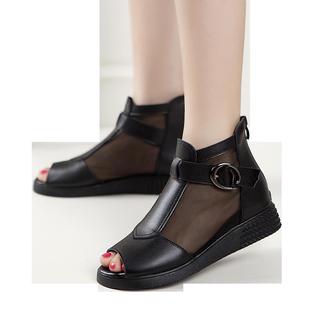 妈妈鞋 镂空新大码 鱼嘴平凉靴子 夏真皮软底网纱底女凉鞋 高档5202款