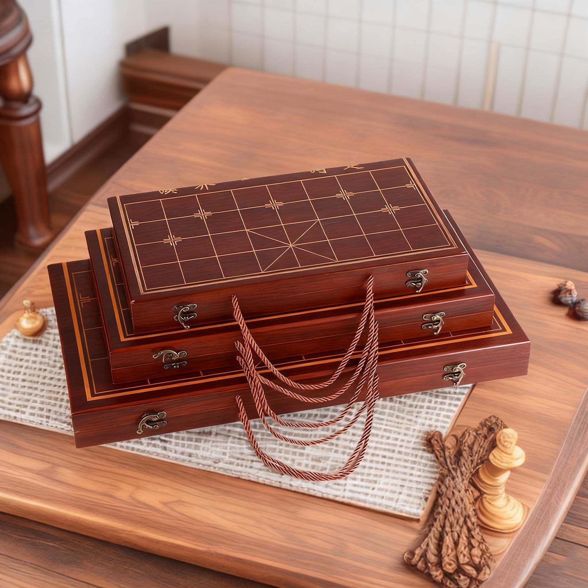 中国象棋木盒围棋盒两用收纳棋盘盒复古简约便携式手提棋子收纳盒