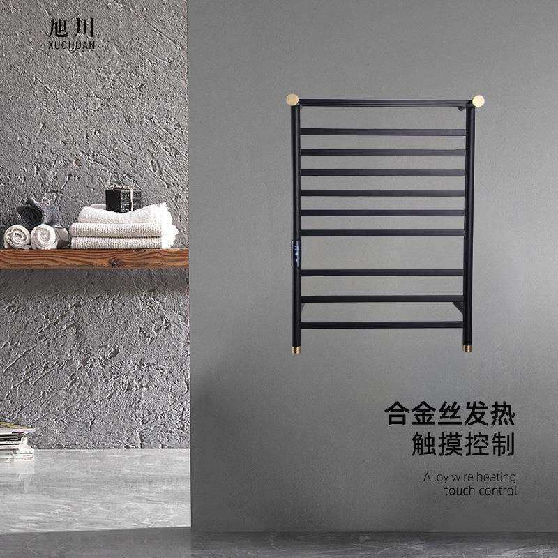 黑色智能电热毛巾架打孔壁挂智能触屏烘干置物架卫生间浴室浴巾架