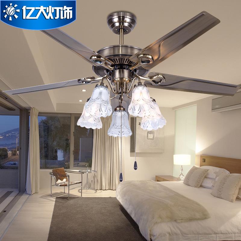 家亿大美式吊扇灯餐客带灯家用厅风扇灯厅卧室铁叶木68叶厂遥控