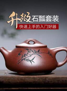 【畅陶】 宜兴手工紫砂壶茶壶家用茶具李晓璐竹叶石瓢套装200cc