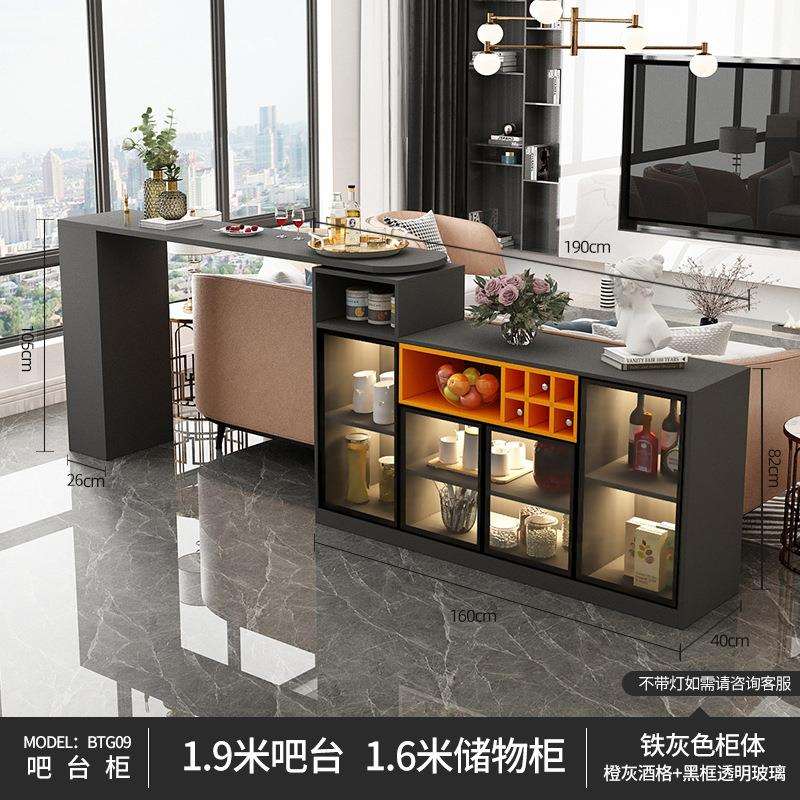 餐边柜厨房吧台餐桌一体家用转角轻奢吧台柜简约客厅伸缩隔断酒柜