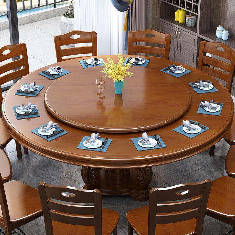 实木餐桌椅TT8中式家具桌转盘饭家用圆台现代带简圆约店餐厅桌子