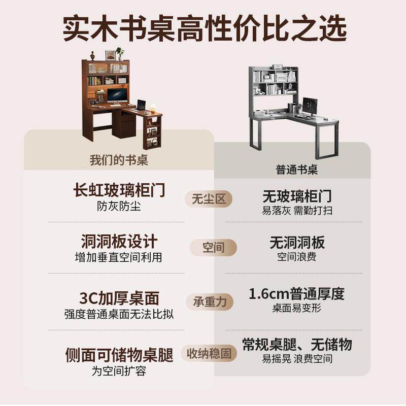 电书桌架一体实木桌转角书脑桌家47860用靠小墙户型学生书柜组合
