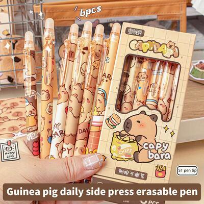 6Pcs Kawaii Capybara Gel Pen Set Black Blue Ink Quickly-Dryi