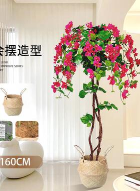 彷真三角梅花室内装饰绿植盆栽客厅装饰落地假花植物造景假树摆件
