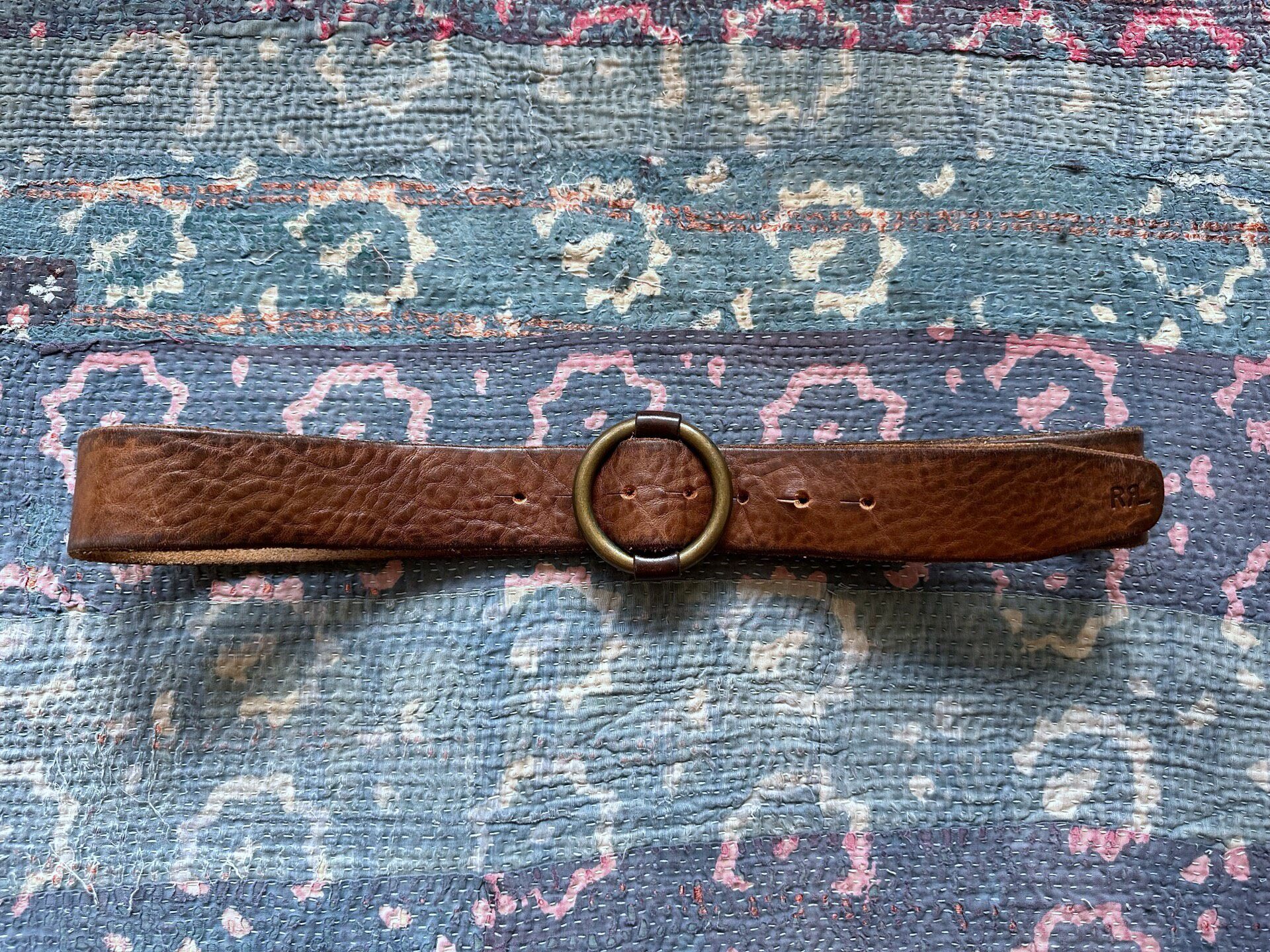 RRL Brown Leather Round Buckle Belt