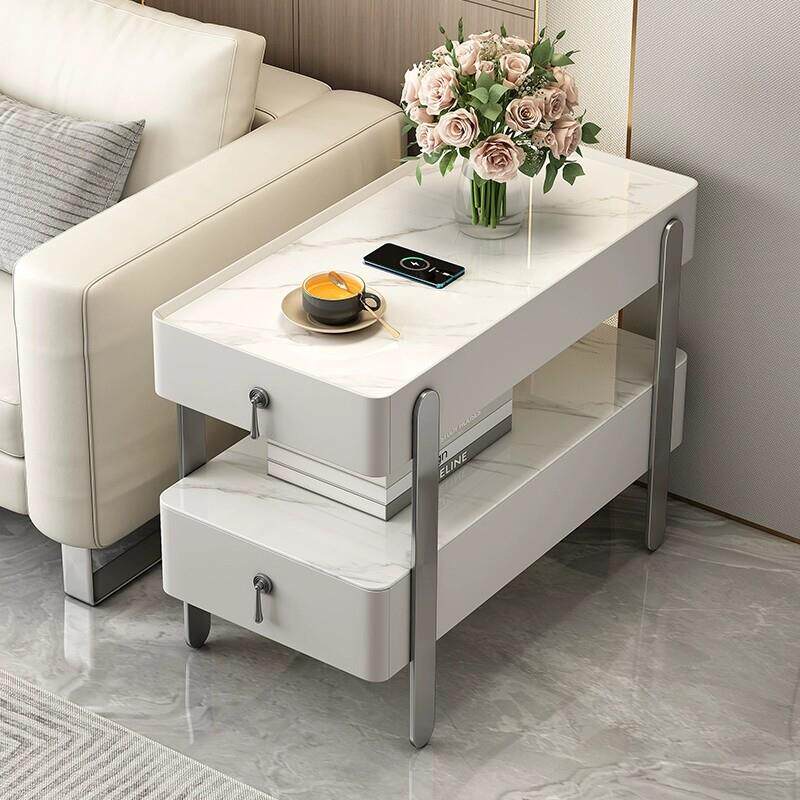 轻奢沙发边柜客厅实木网红边几创意岩板小茶几收纳柜免安装侧边柜