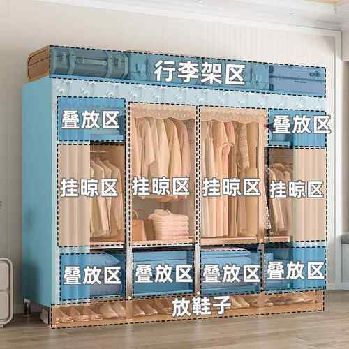 锈钢简易耐衣柜纱帘全衣钢YJP架结实用出租房不家用收纳纱帘不锈