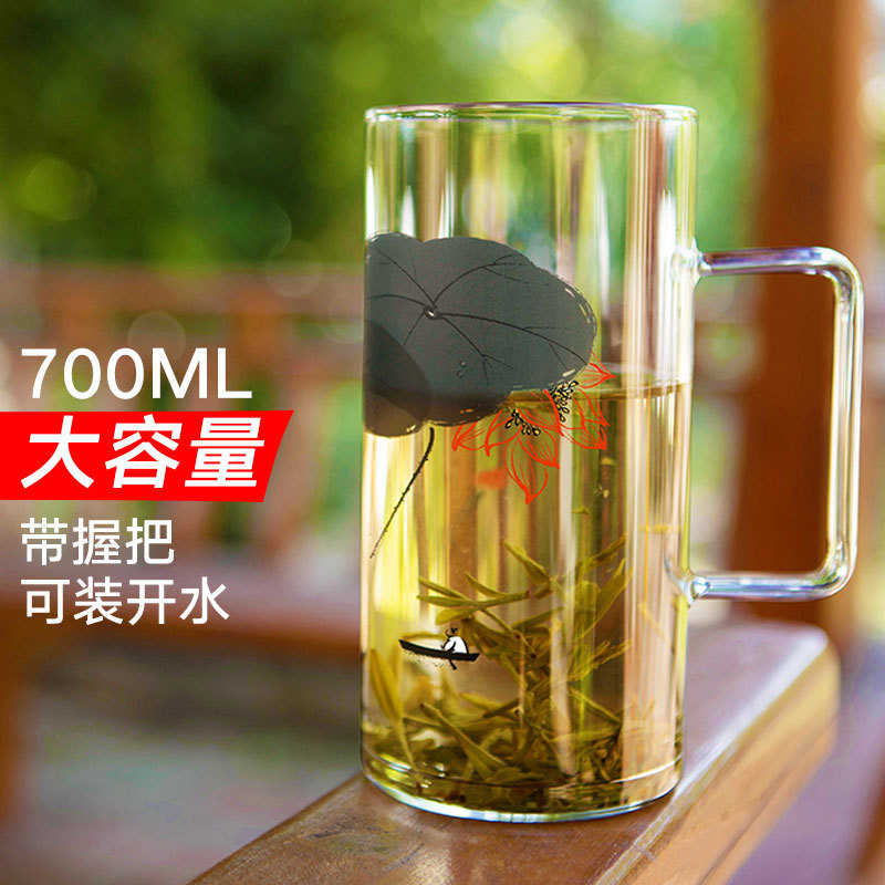 8WUW批发玻璃杯大容量玻璃水杯带把带吸管带盖高硼硅家用直烧杯轻