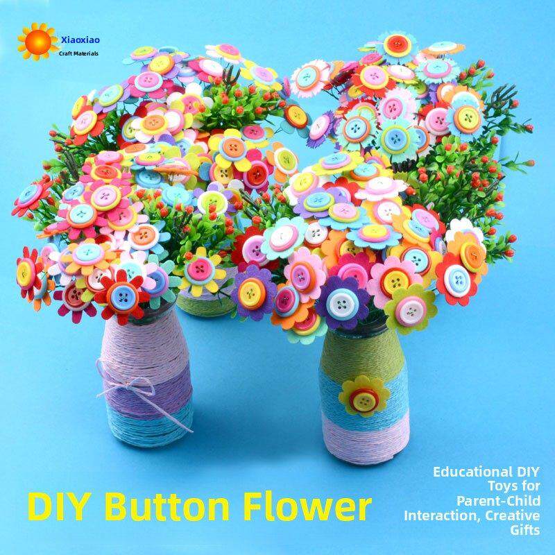 幼儿园儿童纽扣花束手工制作DIY材料包 母亲节粘贴女孩扣子画玩具
