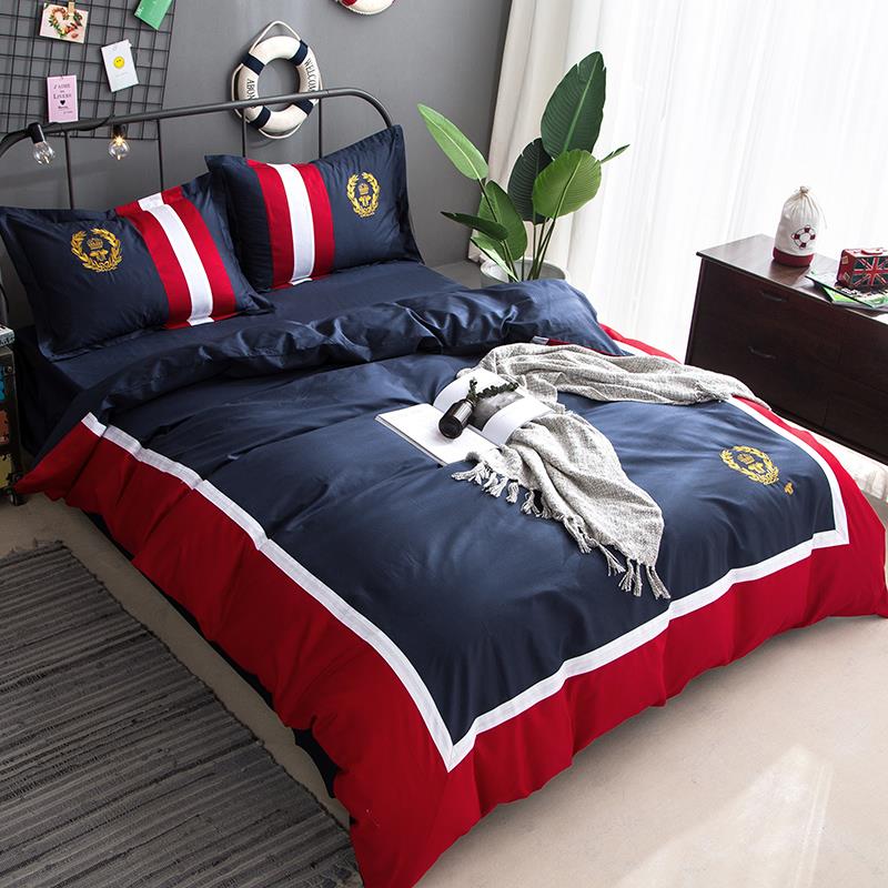 高档被儿童纯棉四件套伦英风床单式床笠地中海风格上套简约男孩床