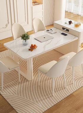 fL代E油风岩板岛台桌椅组奶x-4515合现简约家用可伸缩小户型餐一