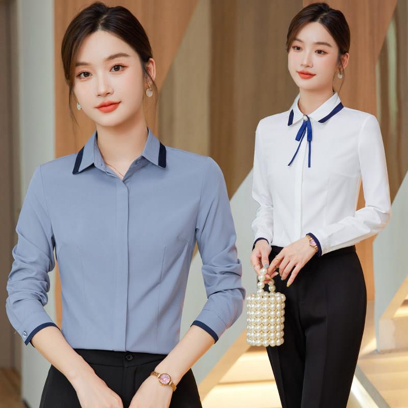 职业衬衫女长袖春秋季气质酒店服务员工作服衬衫时尚修身内搭上衣