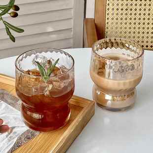 雨点胖胖杯水杯家用杯子锤纹小众ins风玻璃杯高颜值复古拿铁茶杯