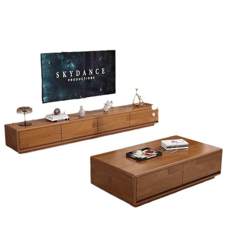 中式简约全实木电视柜落地柜茶几组合小户型橡胶木客厅家用套装