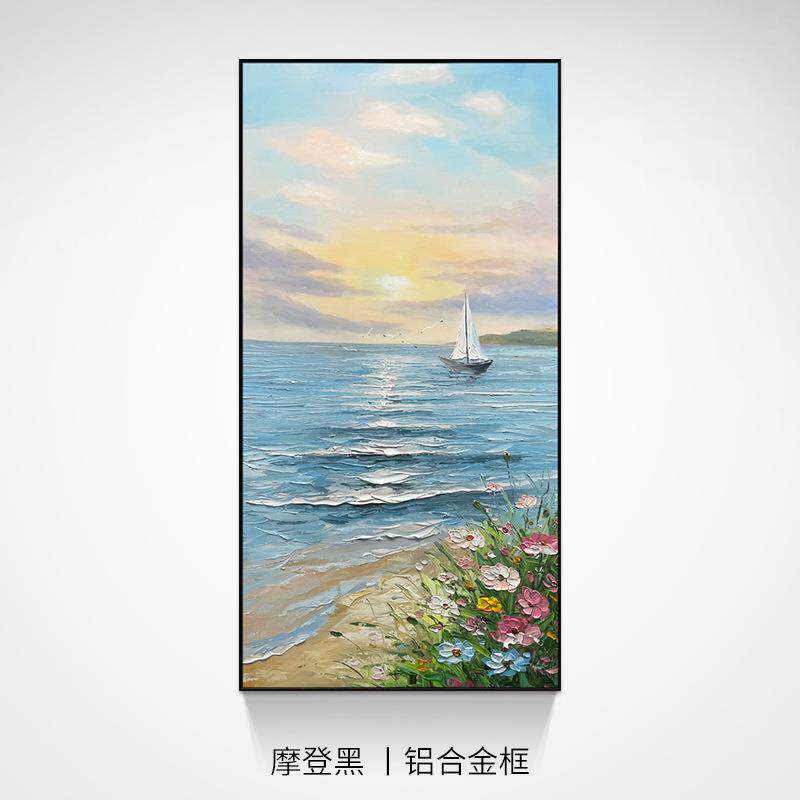 大芬村纯手绘油画海上日出风景装饰画玄关装客厅走廊过道壁画挂画
