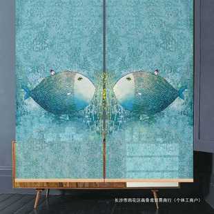 半透明挂帘卷帘大鱼小房子 挂屏软帘软隔断软挂帘半透明屏风