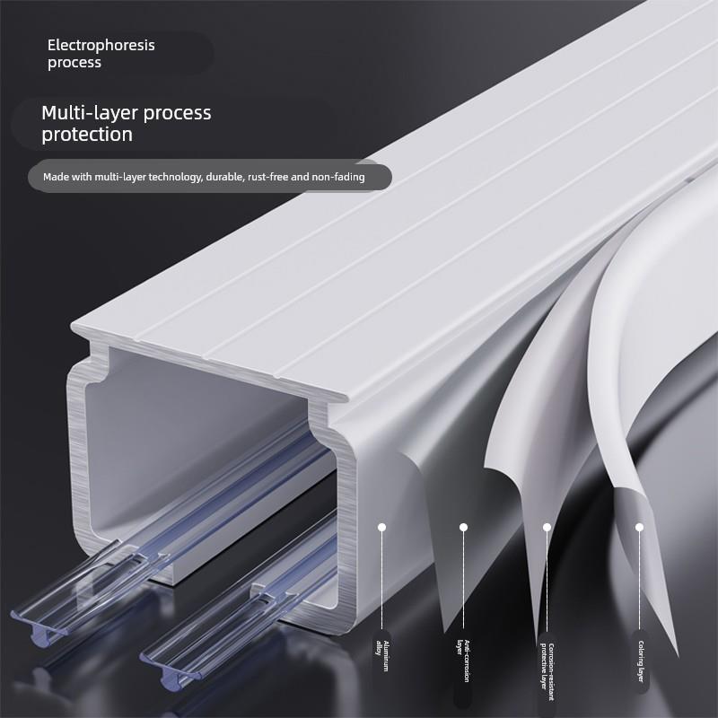 窗帘轨道静音滑轨窗帘杆铝合金导轨挂钩滑道滑轮单双弯轨顶装侧装