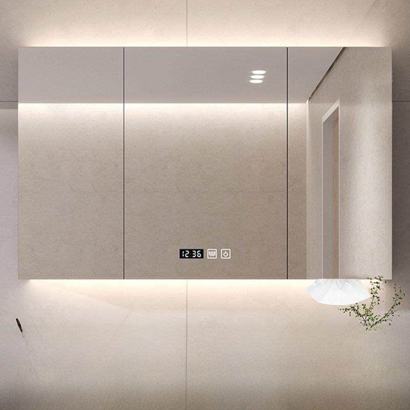 智能浴室镜子柜单独定制壁挂式光除雾浴室镜子实木与存储架