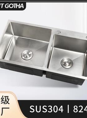 手工4.0加厚SUS304不锈钢水槽双水槽8245家用厨房洗菜盆台下洗碗