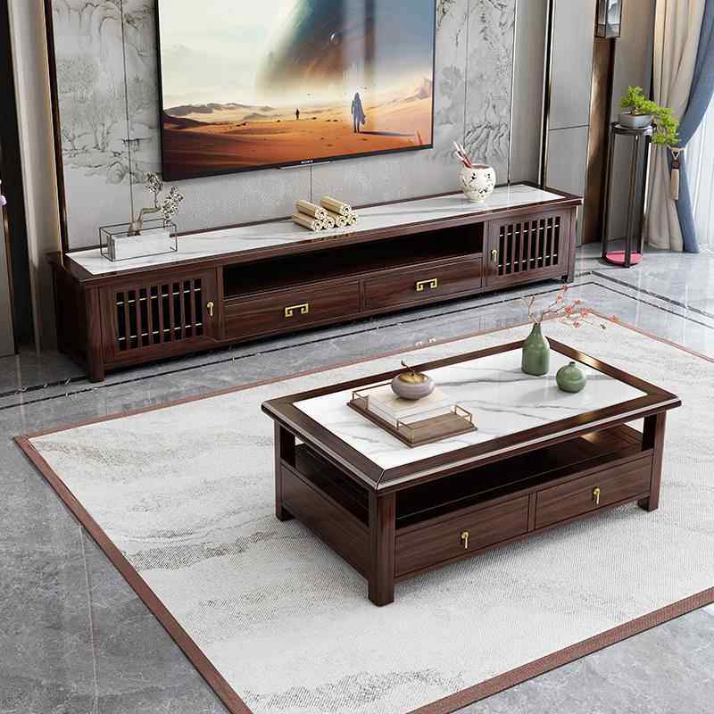 岩板电视柜茶几组合新中式客厅乌金木实木电视机柜影视柜地柜矮柜,住宅家具,电视柜,淘宝优惠券,粉丝福利购,淘宝优惠卷